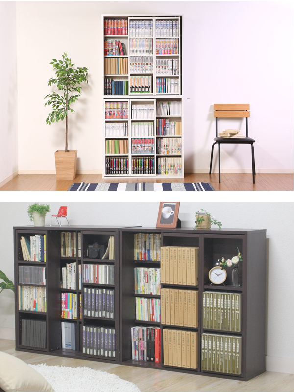 スライド本棚幅89cm4段ダブルスライド大容量収納