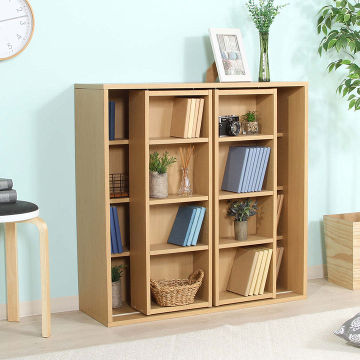 スライド本棚幅89cm4段ダブルスライド大容量収納