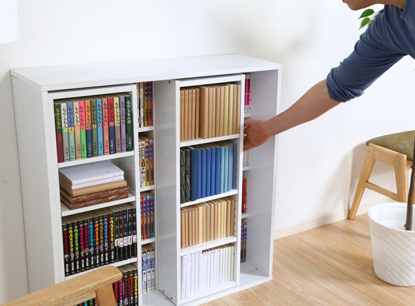 スライド本棚幅89cm4段ダブルスライド大容量収納