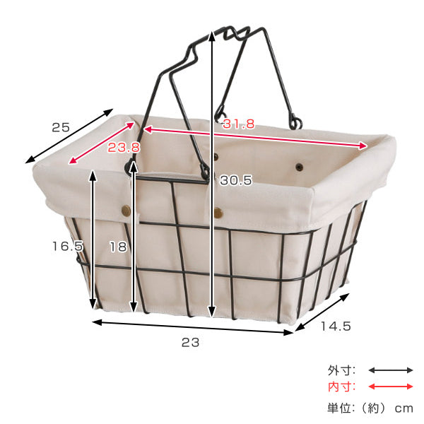 ワイヤーバスケットS幅33.5×奥行25×高さ16.5cmファブリック