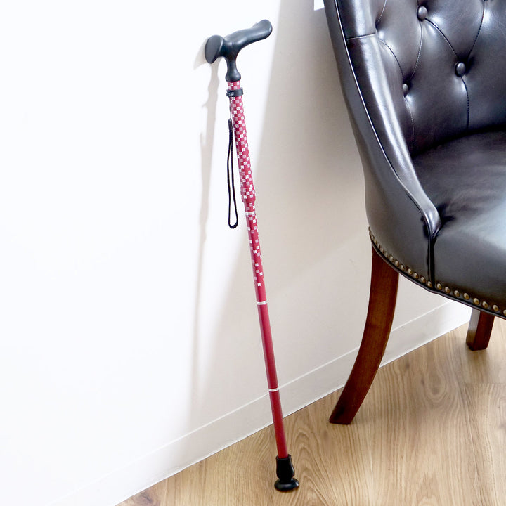 杖折りたたみ女性男性軽量おしゃれプレゼントカルガモE市松茜