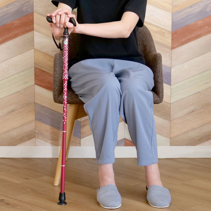 杖折りたたみ女性男性軽量おしゃれプレゼントカルガモE市松茜