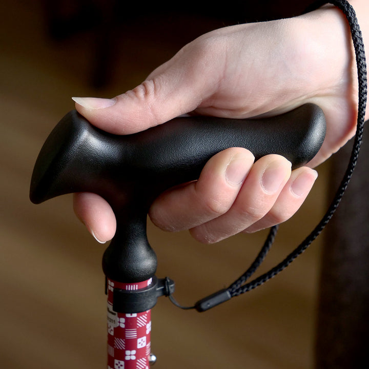 杖折りたたみ女性男性軽量おしゃれプレゼントカルガモE市松茜