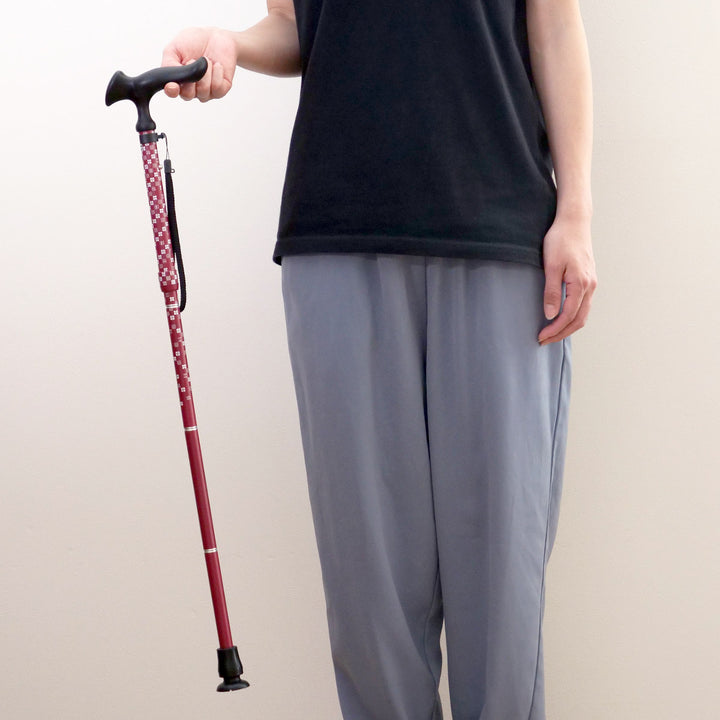 杖折りたたみ女性男性軽量おしゃれプレゼントカルガモE市松茜