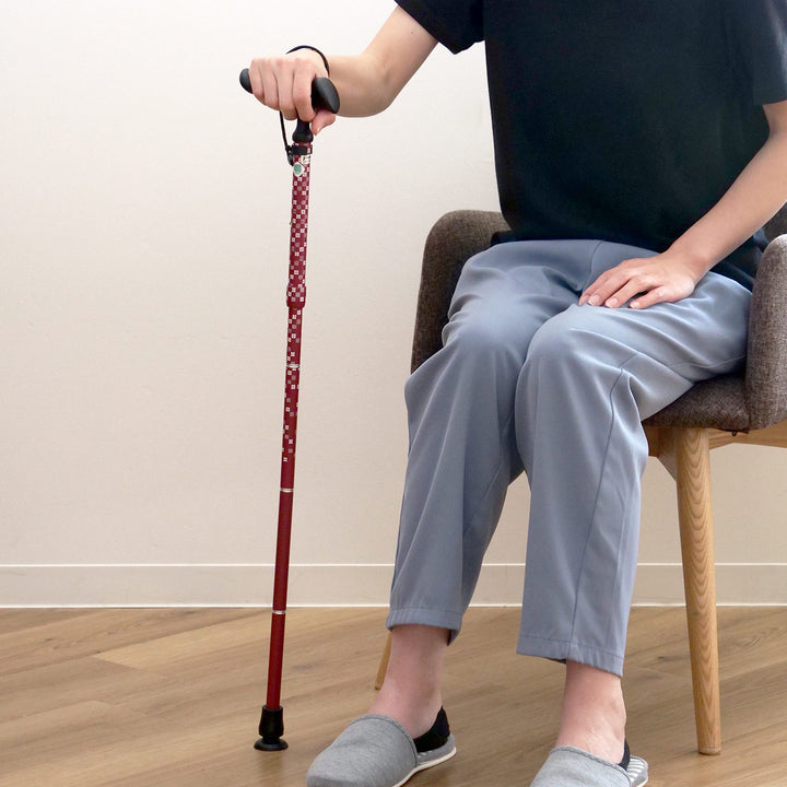 杖折りたたみ女性男性軽量おしゃれプレゼントカルガモE市松茜