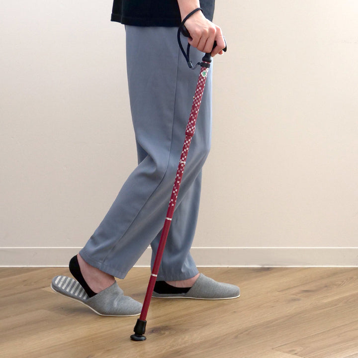 杖折りたたみ女性男性軽量おしゃれプレゼントカルガモE市松茜