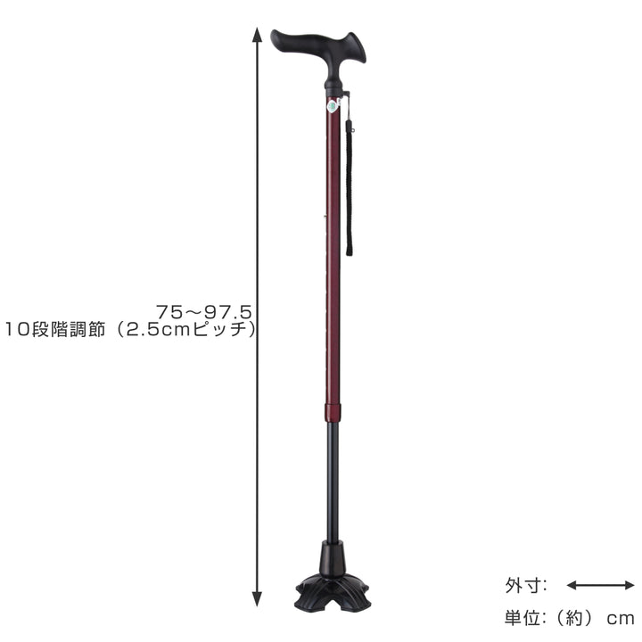 杖ステッキカルガモE4点DX伸縮男性女性自立式