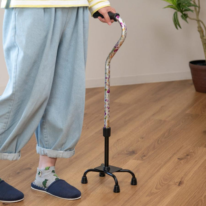 杖自立式軽量4点杖花柄すずらん女性おしゃれ