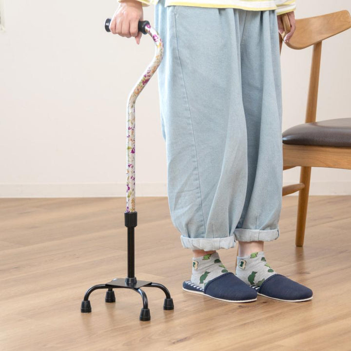 杖自立式軽量4点杖花柄すずらん女性おしゃれ