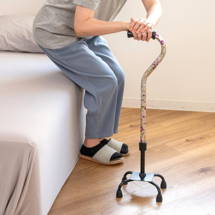 杖自立式軽量4点杖花柄すずらん女性おしゃれ