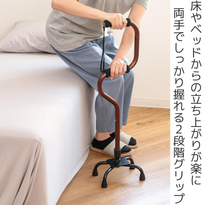 杖自立式2段型4点杖ブラウン