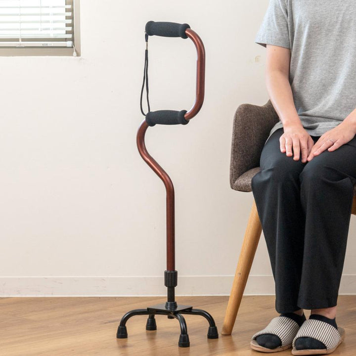 杖自立式2段型4点杖ブラウン