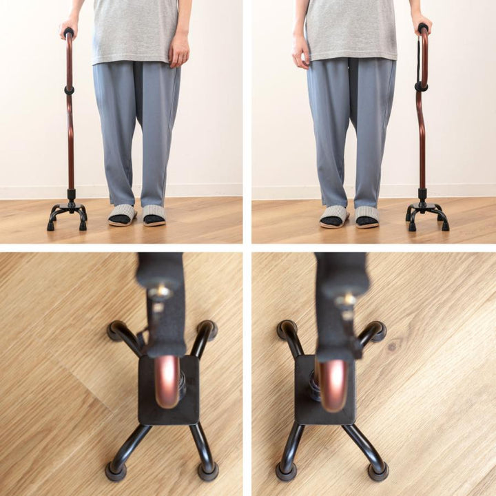 杖自立式2段型4点杖ブラウン