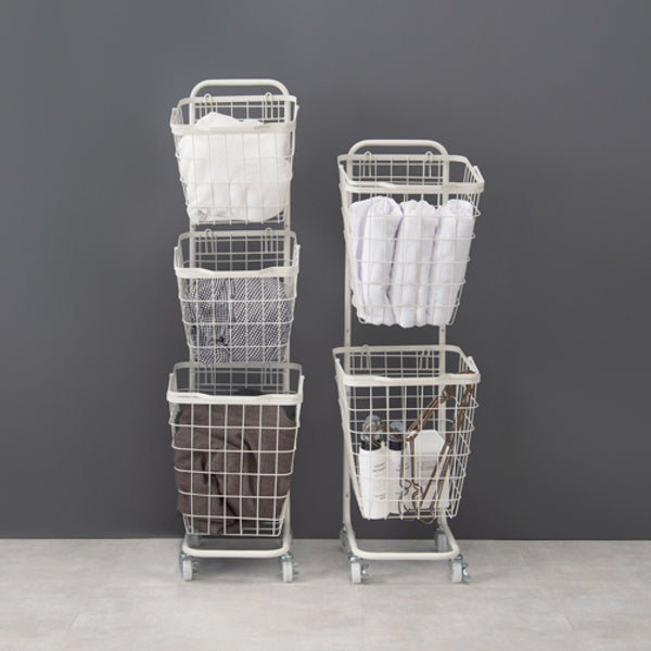 ランドリーワゴン3段スリム幅35cmスクエアバスケットランドリーラックバスケット付角型
