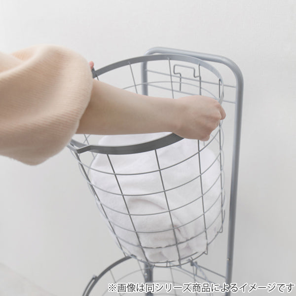ランドリーワゴン3段スリム幅35cmラウンドバスケットランドリーラックバスケット付ニュアンスカラー丸型