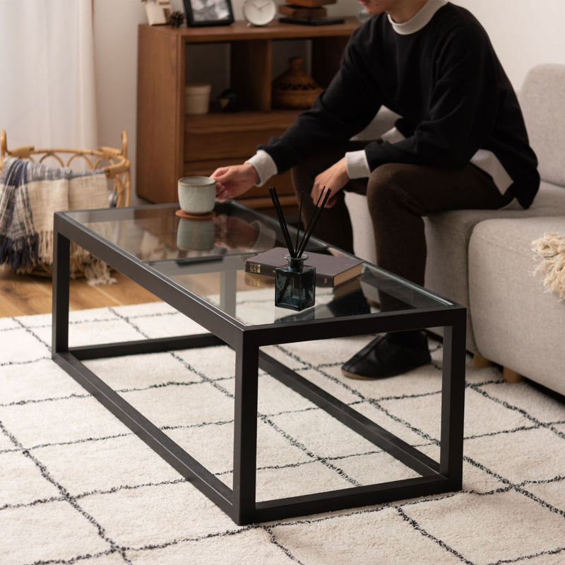 センターテーブル幅110cmガラステーブルガラス天板木製天然木リビングテーブルローテーブル