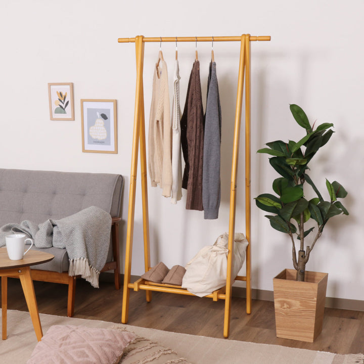 ハンガーラック幅75cm折りたたみ式天然木
