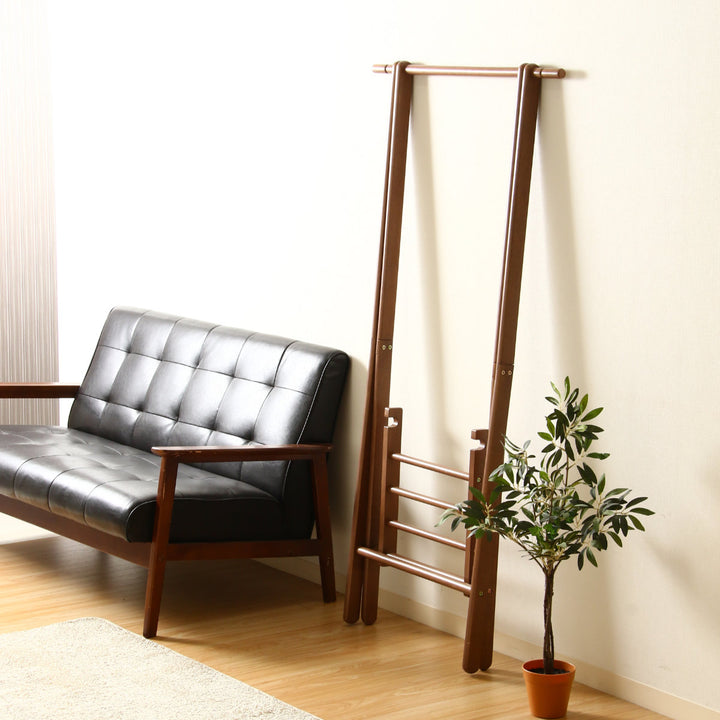 ハンガーラック幅75cm折りたたみ式天然木