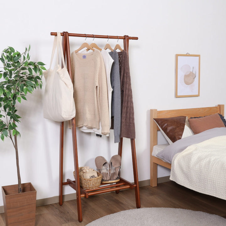 ハンガーラック幅75cm折りたたみ式天然木