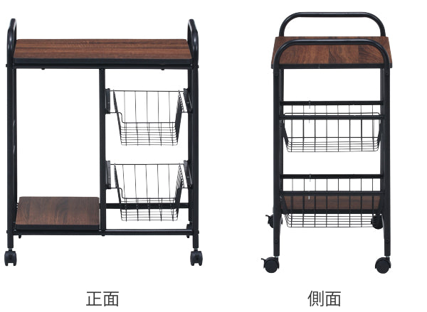 キッチンワゴン幅56cmスチールフレームスライドカゴ付