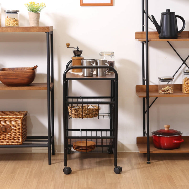 キッチンワゴン幅56cmスチールフレームスライドカゴ付