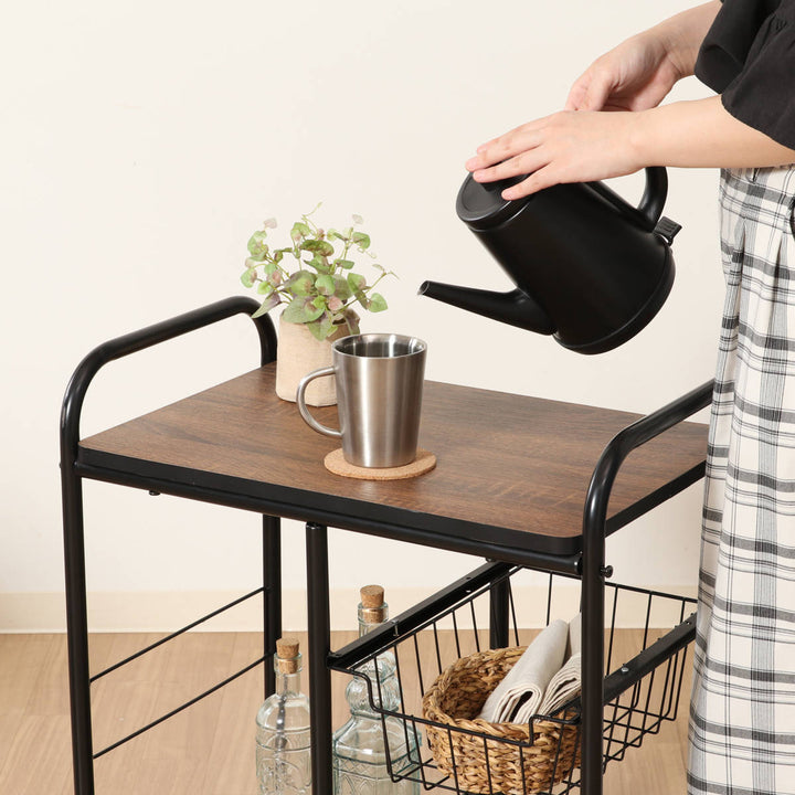 キッチンワゴン幅56cmスチールフレームスライドカゴ付