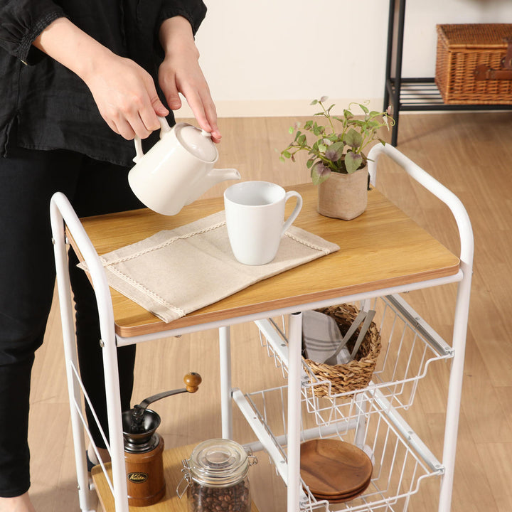 キッチンワゴン幅56cmスチールフレームスライドカゴ付