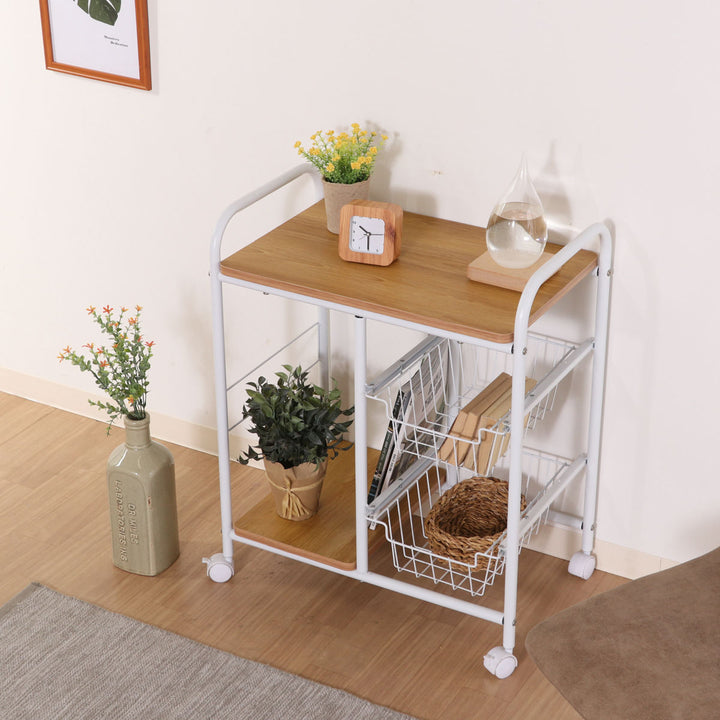 キッチンワゴン幅56cmスチールフレームスライドカゴ付