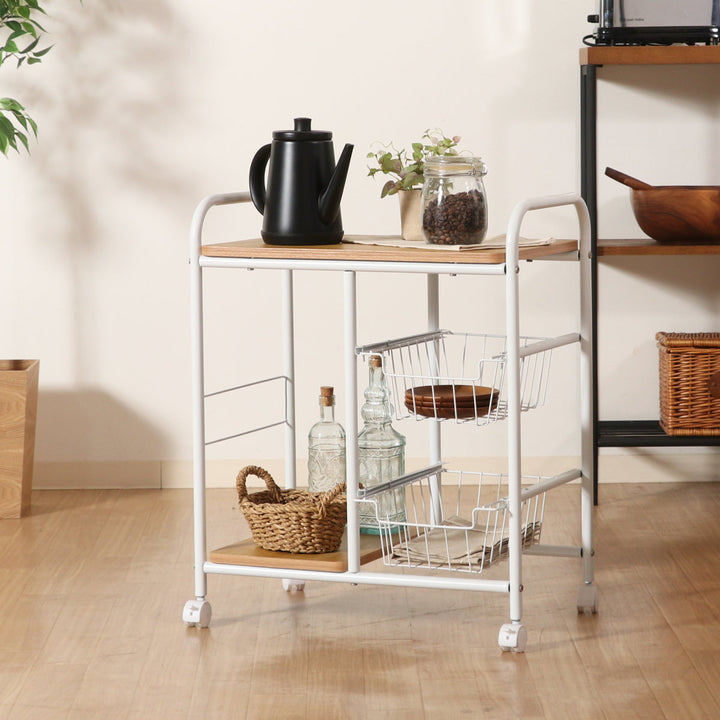 キッチンワゴン幅56cmスチールフレームスライドカゴ付