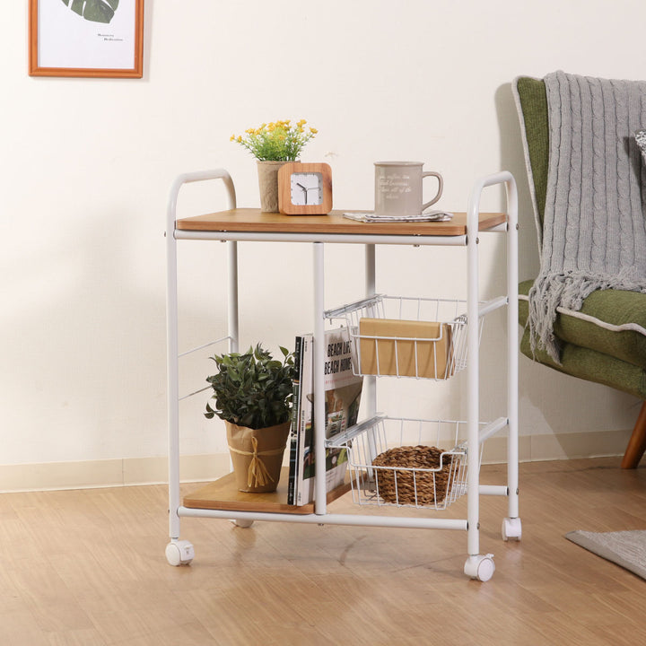 キッチンワゴン幅56cmスチールフレームスライドカゴ付