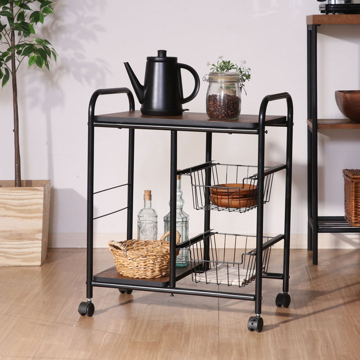 キッチンワゴン幅56cmスチールフレームスライドカゴ付