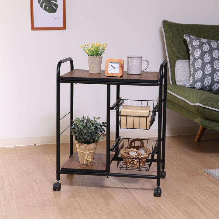 キッチンワゴン幅56cmスチールフレームスライドカゴ付