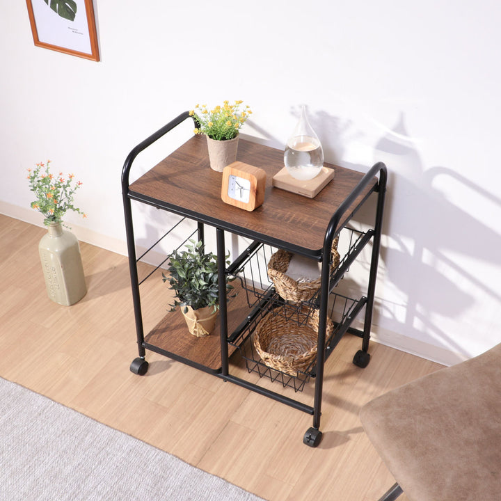 キッチンワゴン幅56cmスチールフレームスライドカゴ付