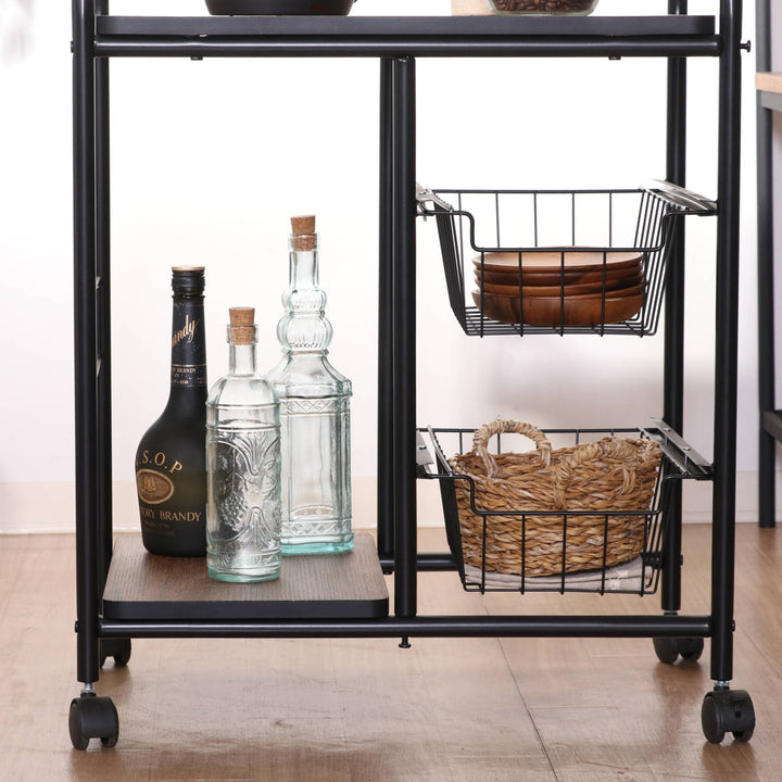 キッチンワゴン幅56cmスチールフレームスライドカゴ付