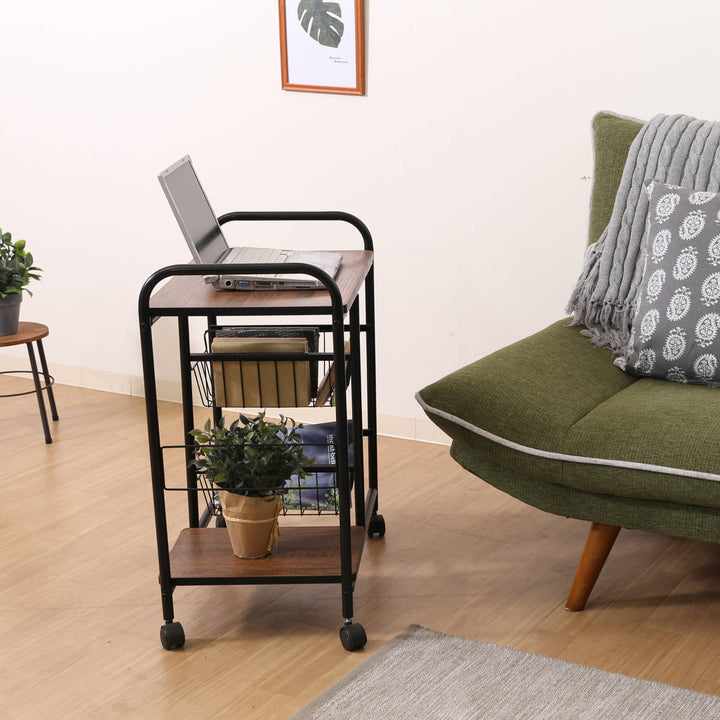 キッチンワゴン幅56cmスチールフレームスライドカゴ付