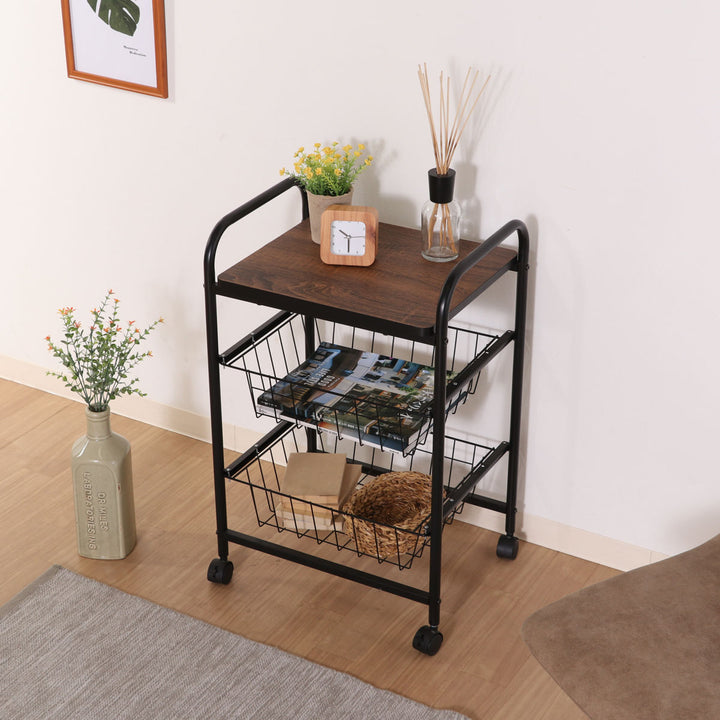 キッチンワゴン幅45cmスチールフレームスライドカゴ付