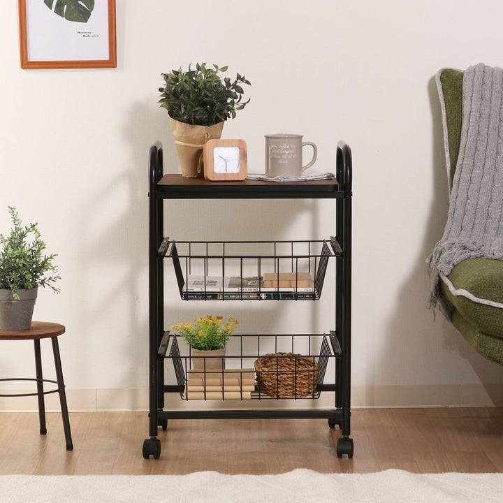 キッチンワゴン幅45cmスチールフレームスライドカゴ付