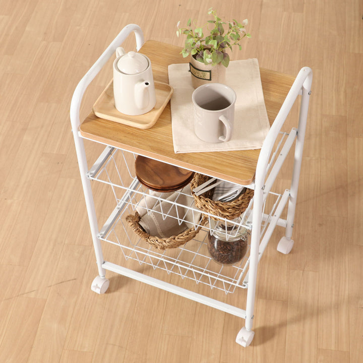 キッチンワゴン幅45cmスチールフレームスライドカゴ付