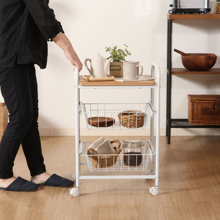 キッチンワゴン幅45cmスチールフレームスライドカゴ付