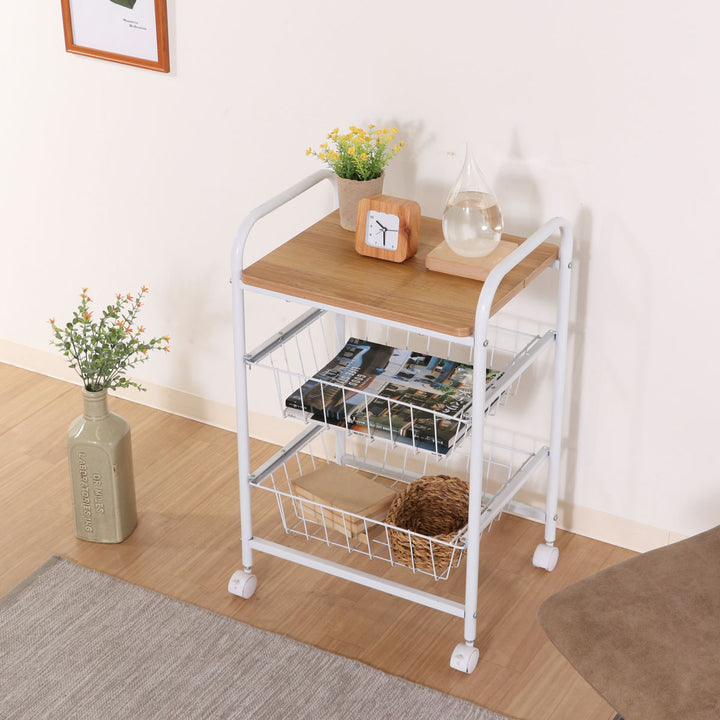 キッチンワゴン幅45cmスチールフレームスライドカゴ付