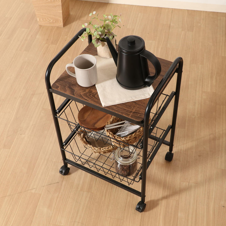 キッチンワゴン幅45cmスチールフレームスライドカゴ付