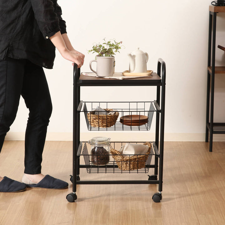 キッチンワゴン幅45cmスチールフレームスライドカゴ付