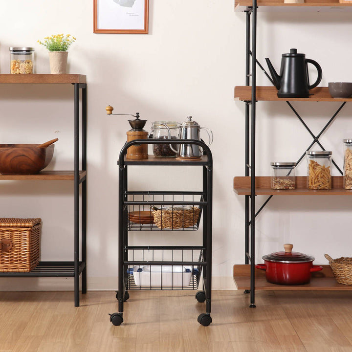 キッチンワゴン幅45cmスチールフレームスライドカゴ付