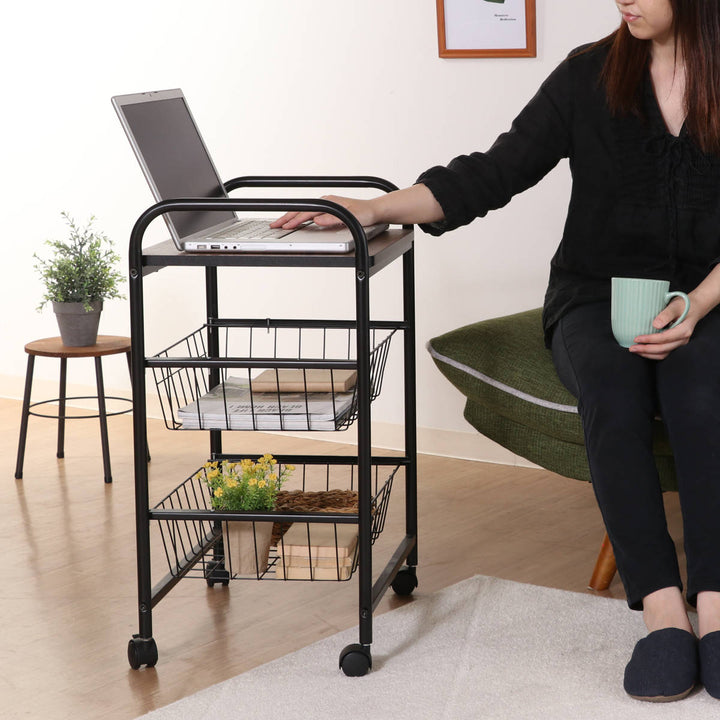 キッチンワゴン幅45cmスチールフレームスライドカゴ付