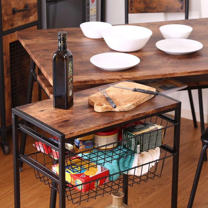 キッチンワゴン幅52cmブルックリン調スチールフレームスライドカゴ付