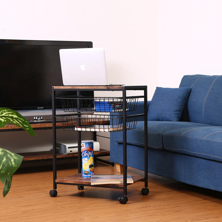 キッチンワゴン幅52cmブルックリン調スチールフレームスライドカゴ付