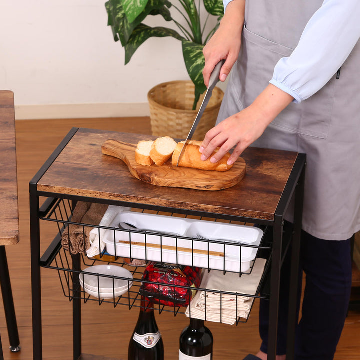 キッチンワゴン幅52cmブルックリン調スチールフレームスライドカゴ付