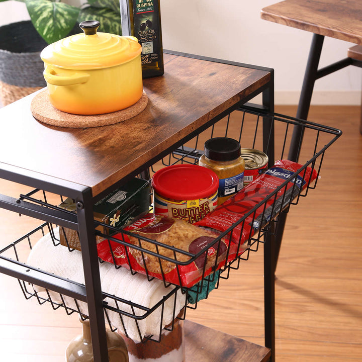 キッチンワゴン幅52cmブルックリン調スチールフレームスライドカゴ付