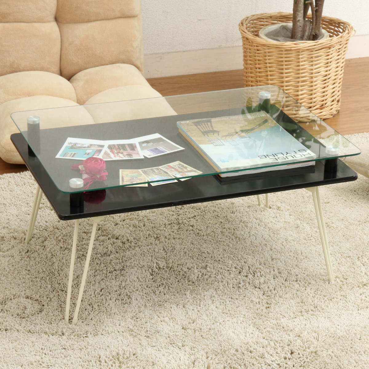 【良品】 ガラステーブル　ローテーブル 120 × 70 × 41 カリガリス Calligaris SEVEN / カリガリス セブン ガラストップ ダイニング
