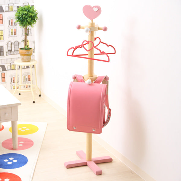 キッズハンガーポール高さ117.5cm木製ハート制服鞄収納キッズハンガーポール